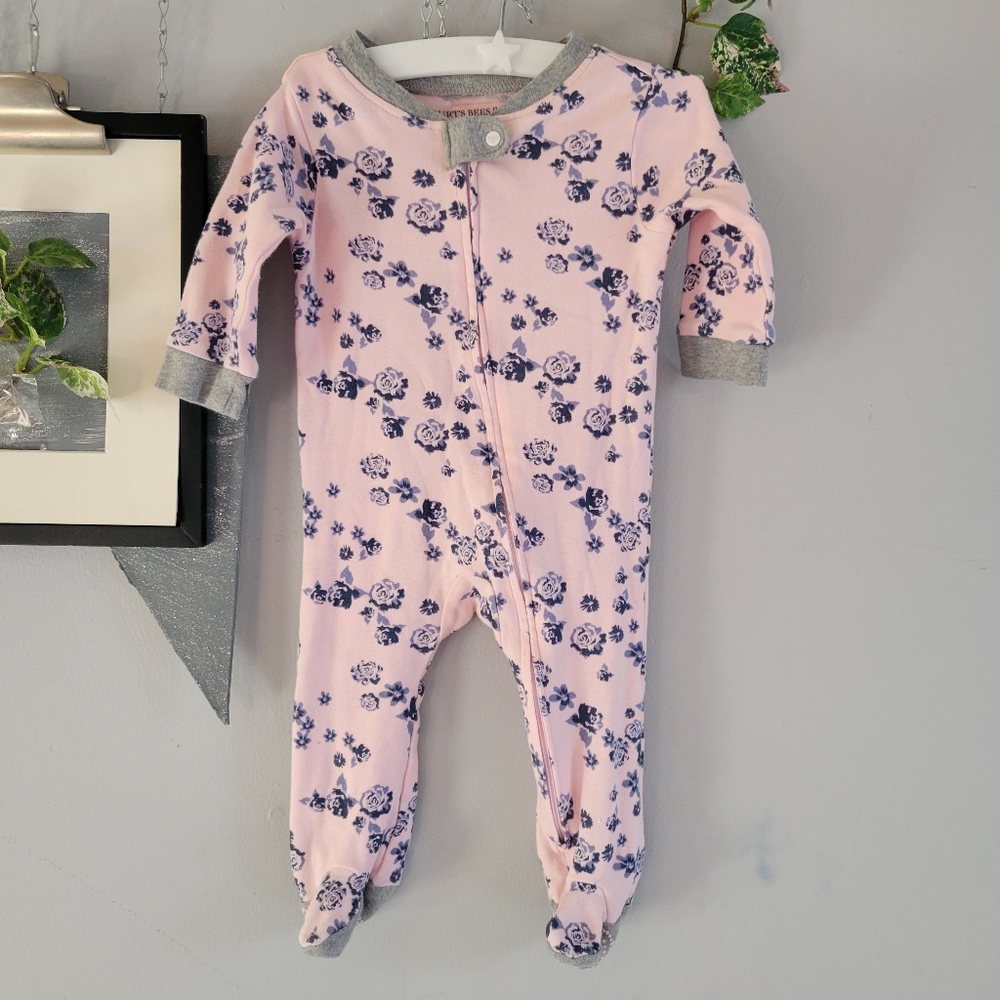 Burt’s Bees Baby‎ Girl Organic Cotton Floral Footed Onesie 3-6 M Months